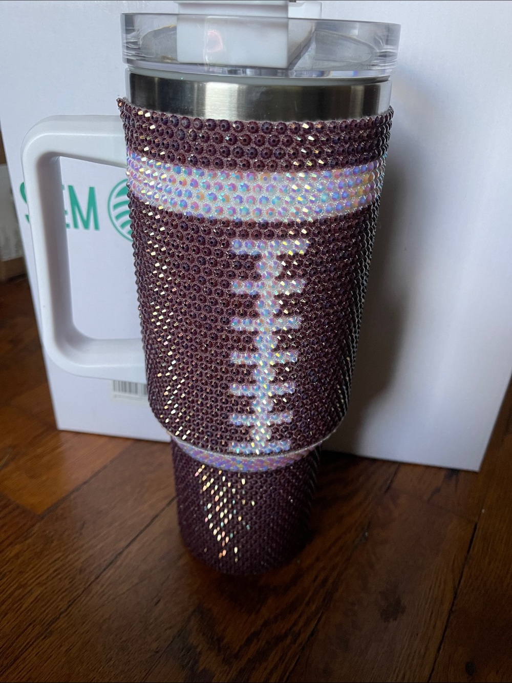 Bling Rhinestone Travel Tumbler football 40 oz